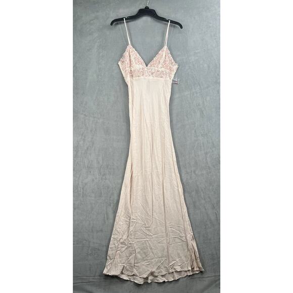 New Free People Midnight Magic Maxi Slip Dress Size XSmall Pink Beaded - Picture 2 of 15